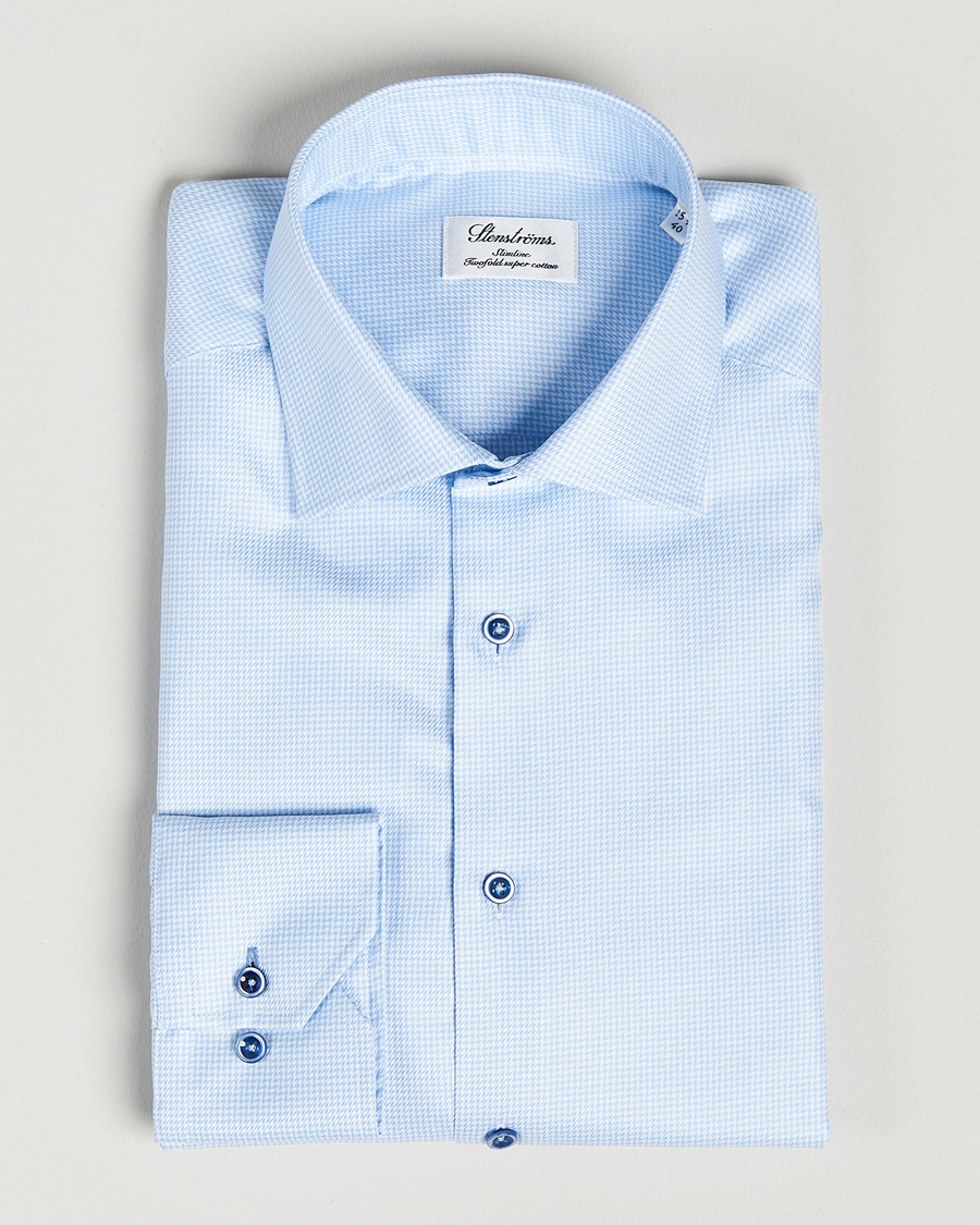 Mies |  | Stenströms | Slimline Cut Away Houndstooth Shirt Blue