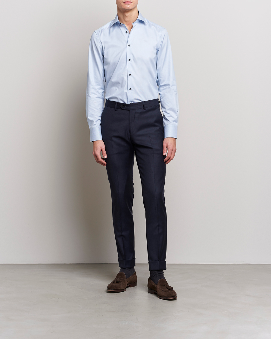 Herr | Mörk kostym | Stenströms | Slimline Cut Away Micro Stripe Contrast Shirt Blue