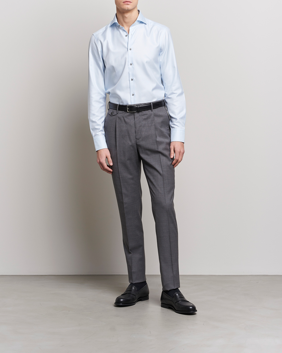 Mies | Kauluspaidat | Stenströms | Slimline Houndstooth Contrast Shirt Blue