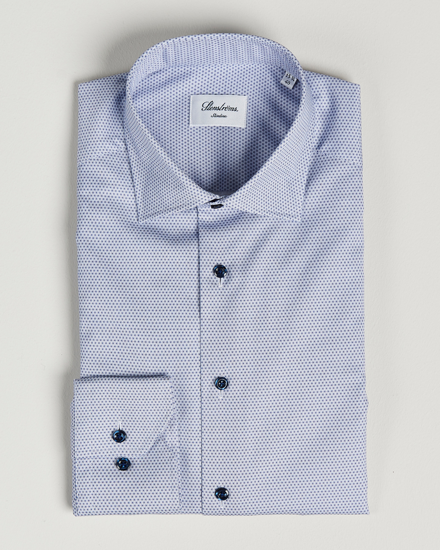 Mies | Kauluspaidat | Stenströms | Slimline Cut Away Micro Print Shirt Blue