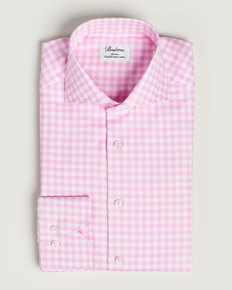 Mies | Kauluspaidat | Stenströms | Slimline Checked Cut Away Shirt Pink