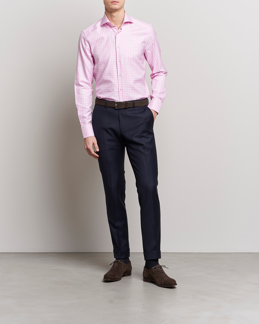 Mies | Kauluspaidat | Stenströms | Slimline Checked Cut Away Shirt Pink