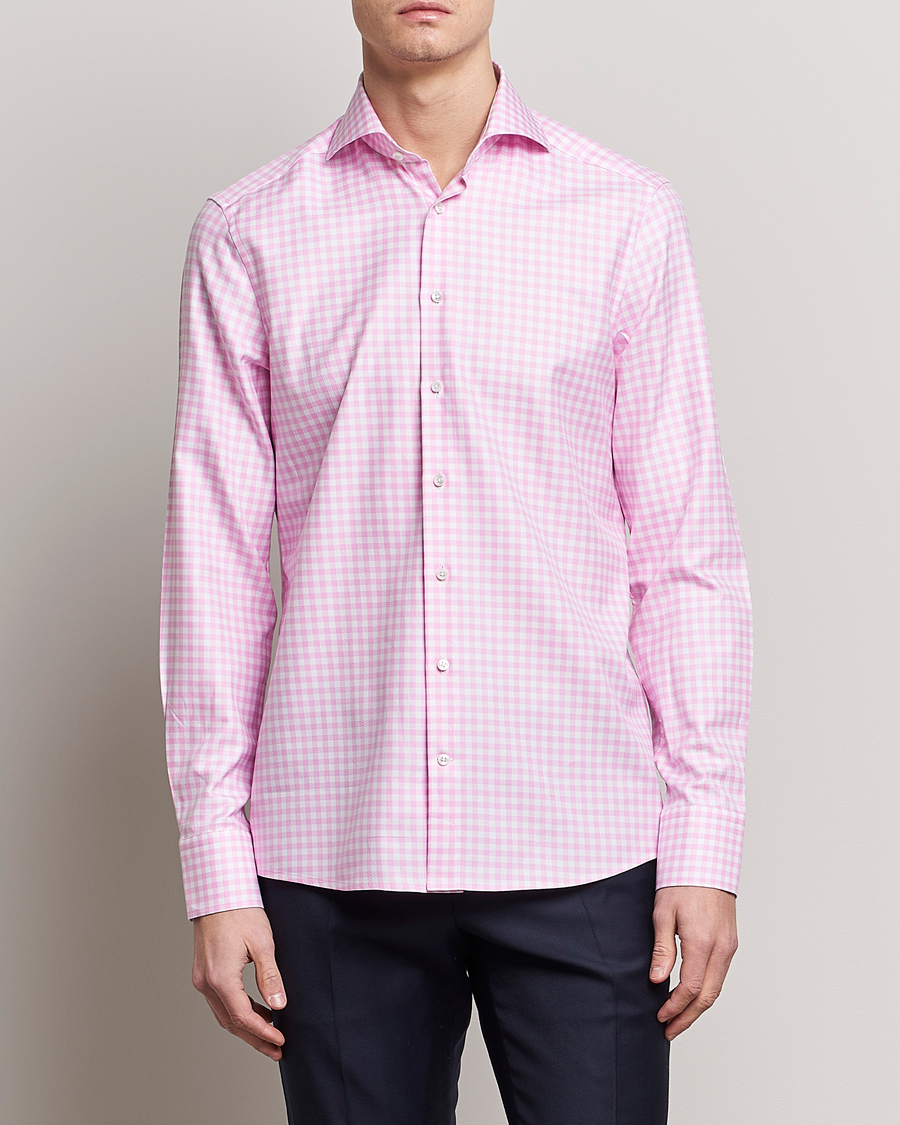 Mies | Stenströms | Stenströms | Slimline Checked Cut Away Shirt Pink