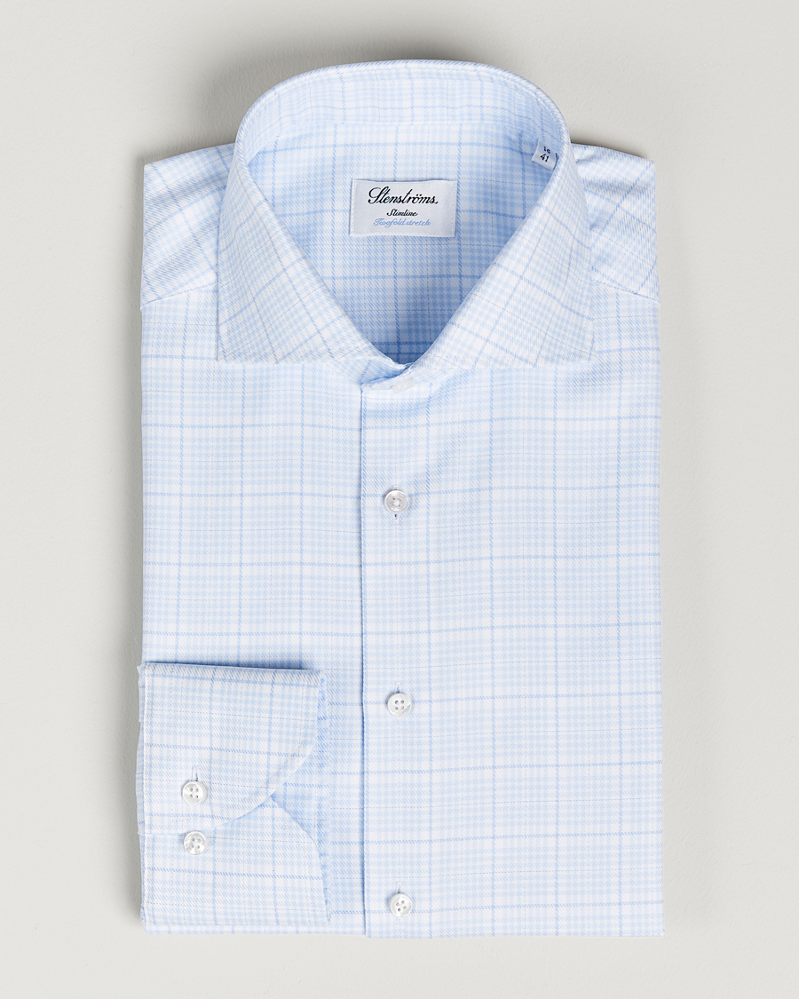 Mies | Kauluspaidat | Stenströms | Slimline Multicheck Cut Away Shirt Light Blue