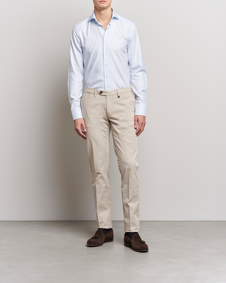 Mies | Kauluspaidat | Stenströms | Slimline Multicheck Cut Away Shirt Light Blue