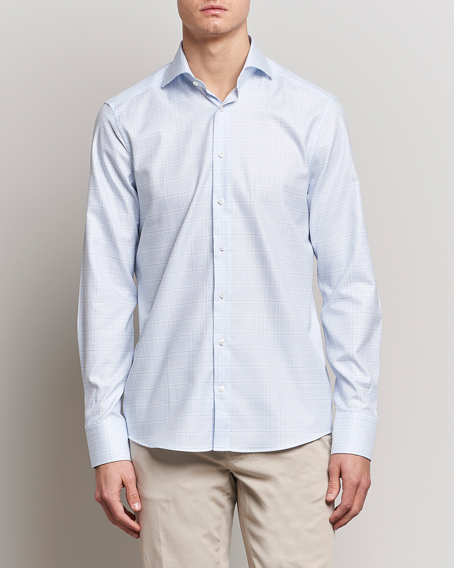 Mies | Kauluspaidat | Stenströms | Slimline Multicheck Cut Away Shirt Light Blue