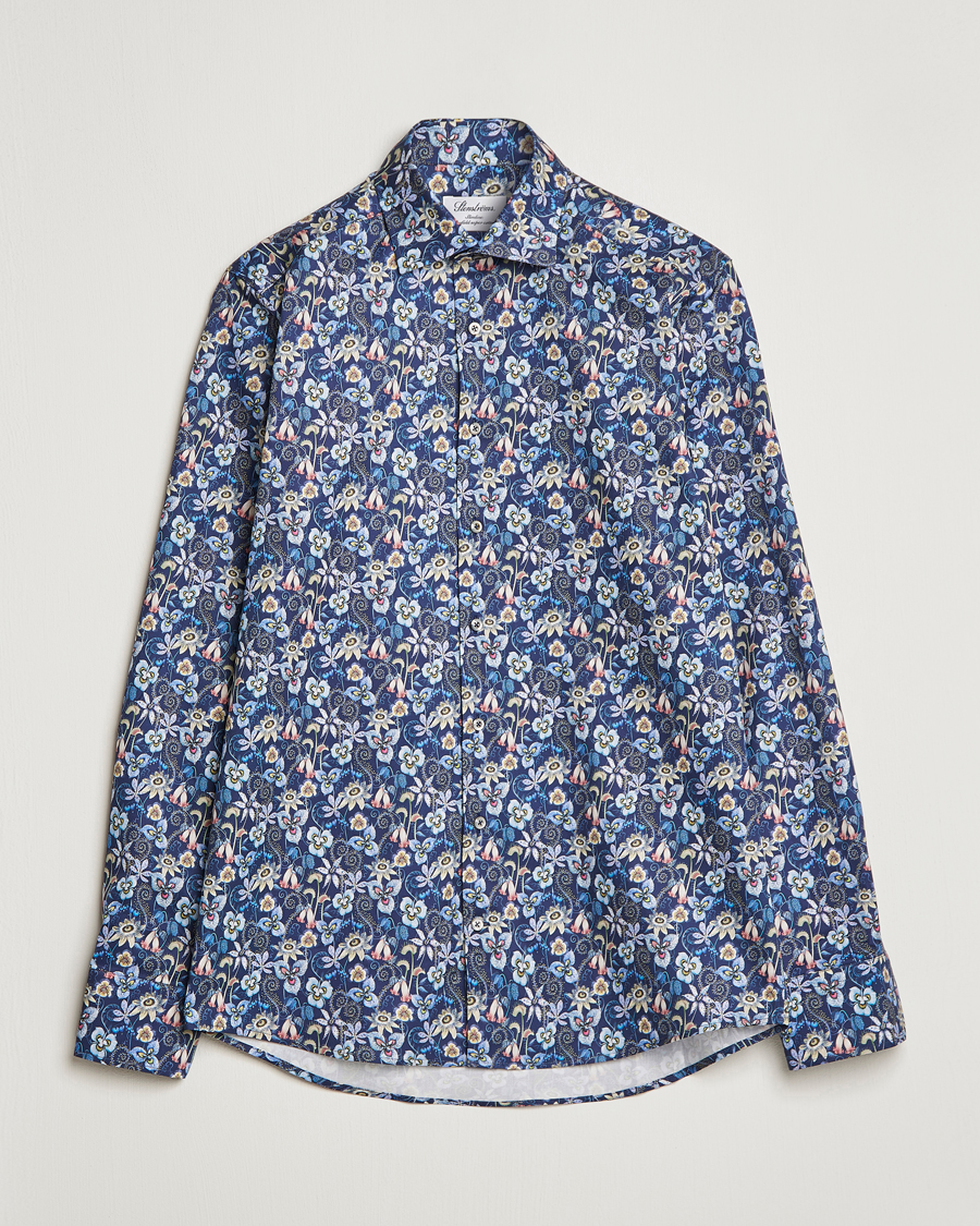 Mies | Kauluspaidat | Stenströms | Slimline Cut Away Flower Print Shirt Blue