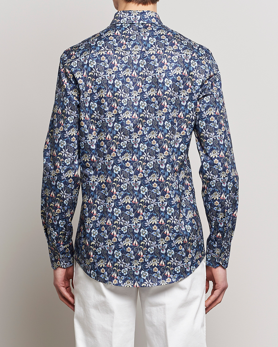 Mies | Kauluspaidat | Stenströms | Slimline Cut Away Flower Print Shirt Blue