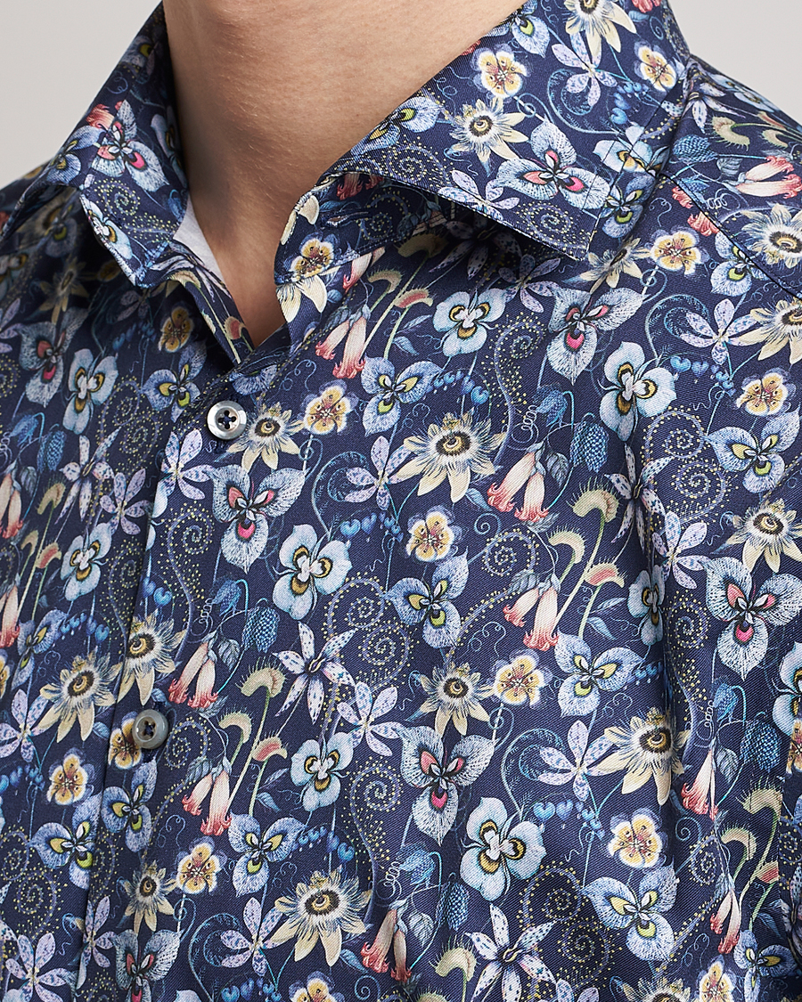 Mies | Kauluspaidat | Stenströms | Slimline Cut Away Flower Print Shirt Blue