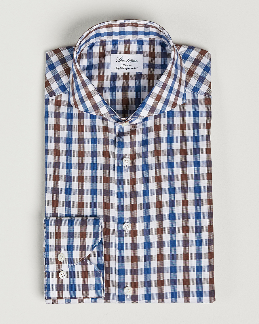 Mies | Kauluspaidat | Stenströms | Slimline Cut Away Gingham Shirt Brown/Blue
