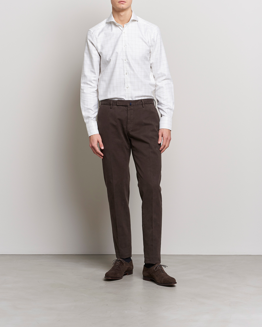 Mies | Kauluspaidat | Stenströms | Slimline Cut Away Windowpane Shirt White/Beige