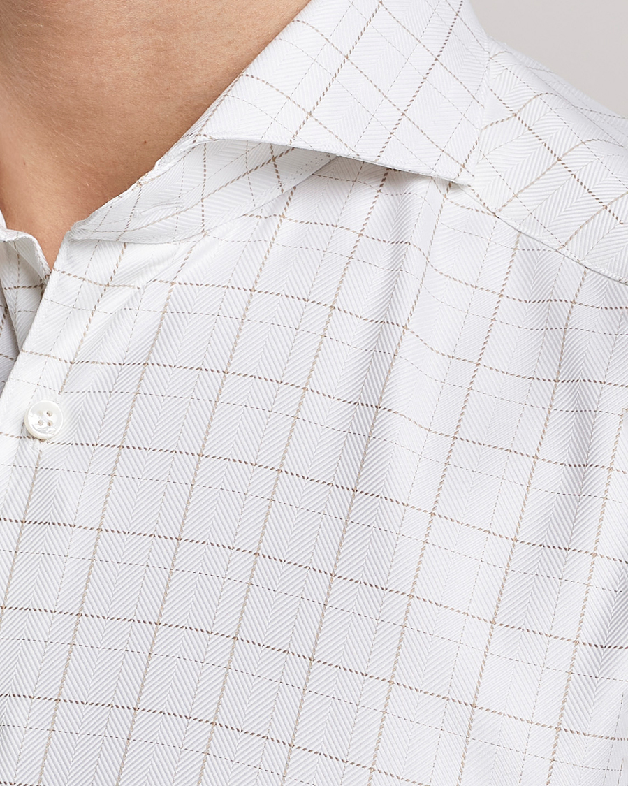 Mies | Kauluspaidat | Stenströms | Slimline Cut Away Windowpane Shirt White/Beige