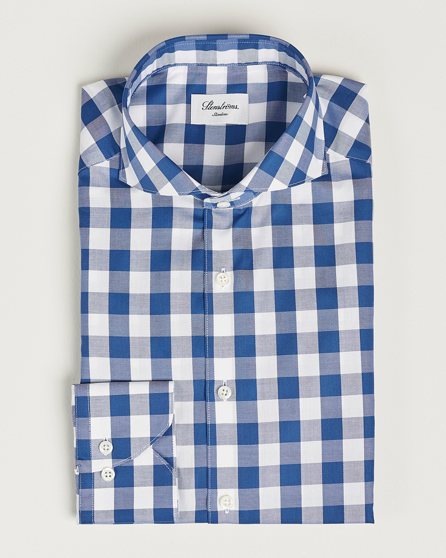 Mies | Kauluspaidat | Stenströms | Slimline Cut Away Large Gingham Shirt Blue