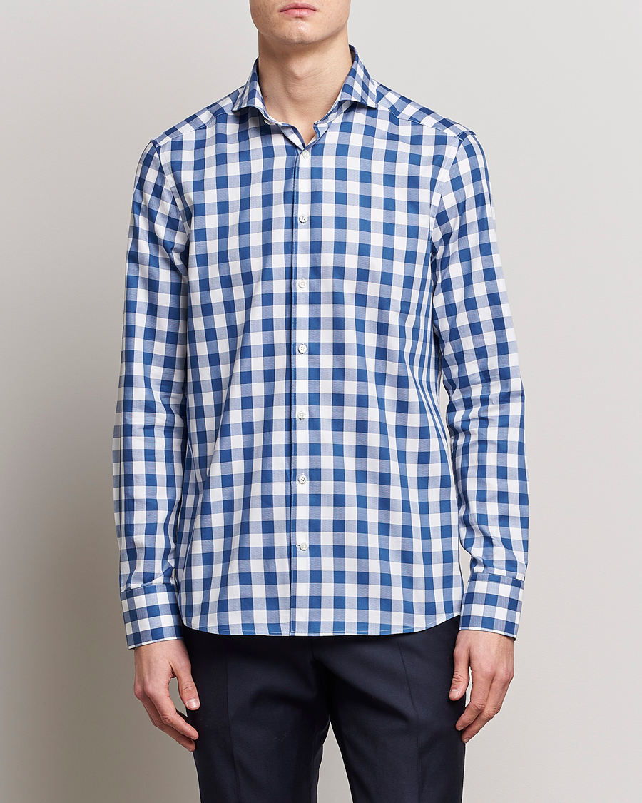Mies |  | Stenströms | Slimline Cut Away Large Gingham Shirt Blue