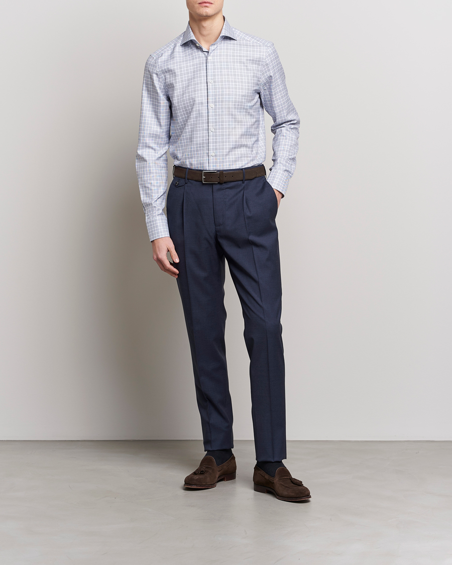 Mies | Kauluspaidat | Stenströms | Slimline Cut Away Multicheck Shirt Blue