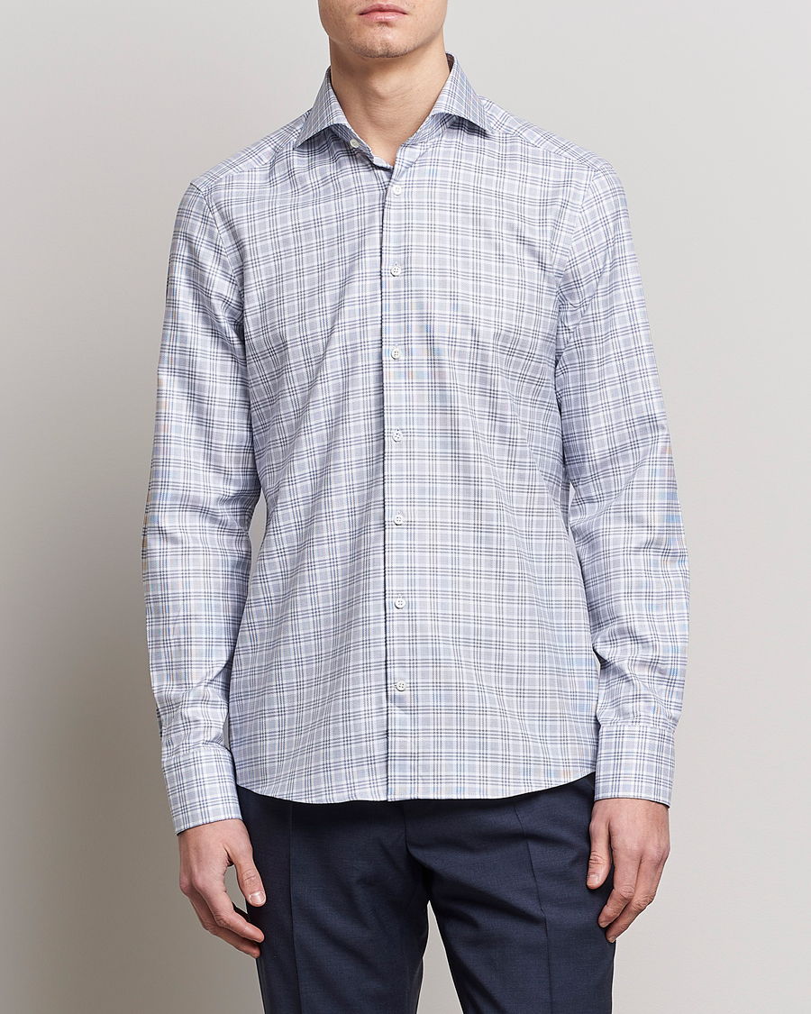 Mies | Kauluspaidat | Stenströms | Slimline Cut Away Multicheck Shirt Blue