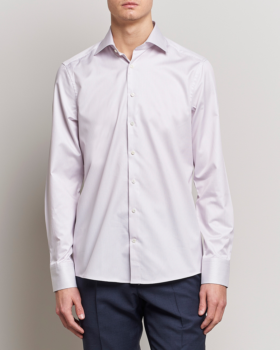 Mies |  | Stenströms | Slimline Cut Away Thin Stripe Shirt Purple