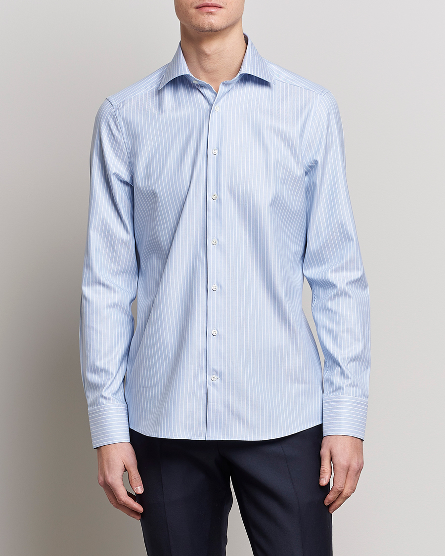 Mies |  | Stenströms | Slimline Cut Away Herringbone Striped Shirt Blue