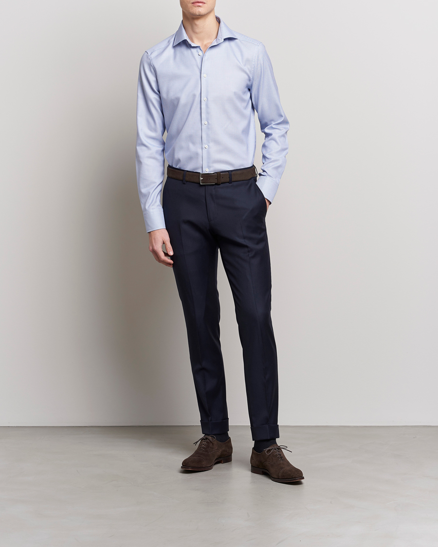 Mies | Kauluspaidat | Stenströms | Slimline Cut Away Woven Structure Shirt Blue