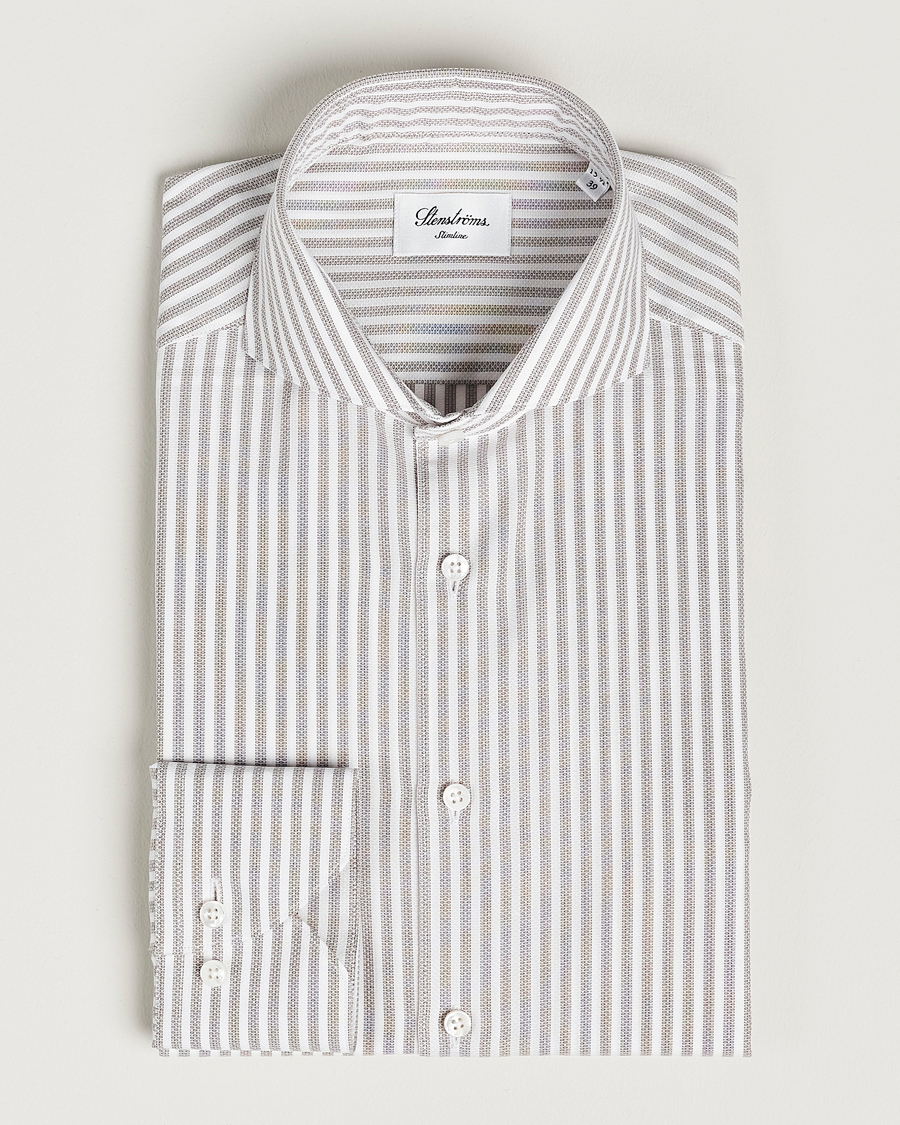Mies | Kauluspaidat | Stenströms | Slimline Cut Away Structure Striped Shirt Brown