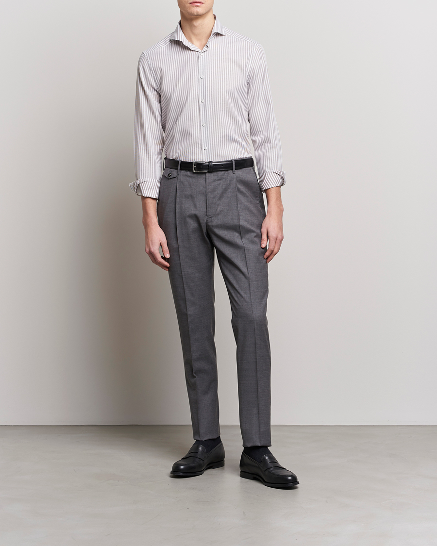 Mies | Kauluspaidat | Stenströms | Slimline Cut Away Structure Striped Shirt Brown