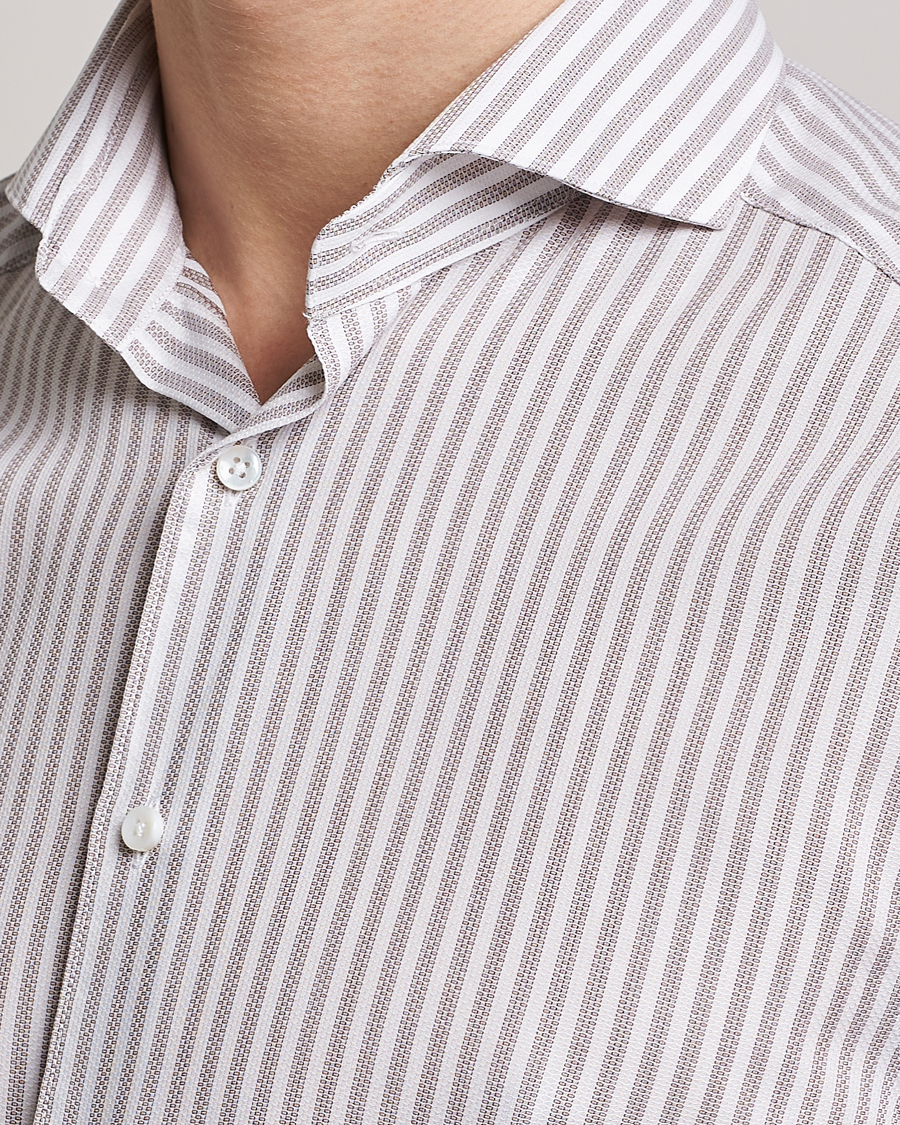 Mies | Kauluspaidat | Stenströms | Slimline Cut Away Structure Striped Shirt Brown