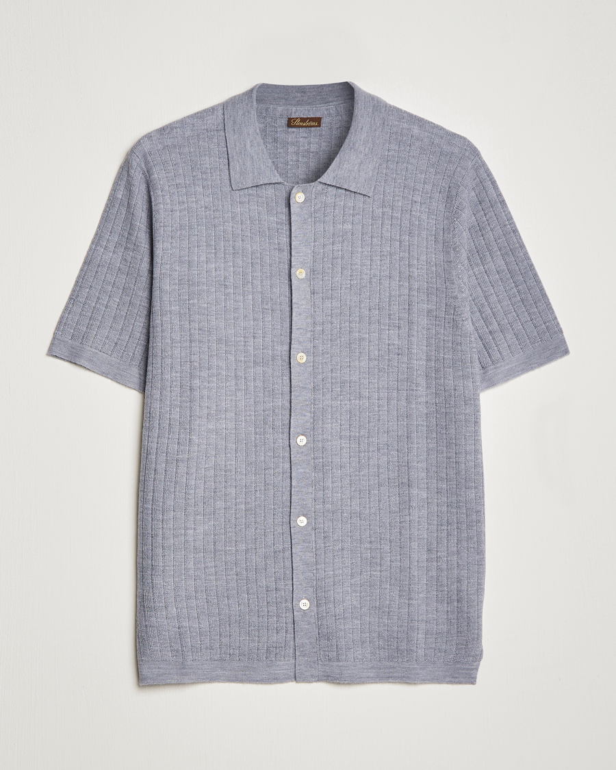 Mies | Pikeet | Stenströms | Merino/Lyocell Ribbed Buttoned Polo Shirt Grey