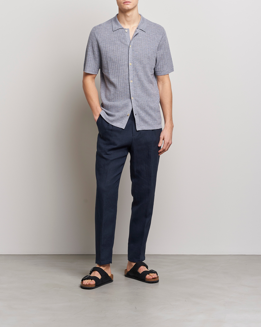 Mies | Pikeet | Stenströms | Merino/Lyocell Ribbed Buttoned Polo Shirt Grey