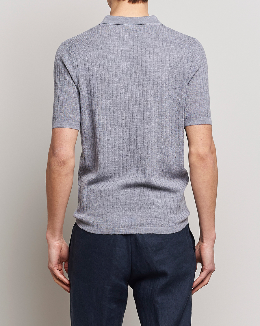 Mies | Pikeet | Stenströms | Merino/Lyocell Ribbed Open Collar Polo Grey