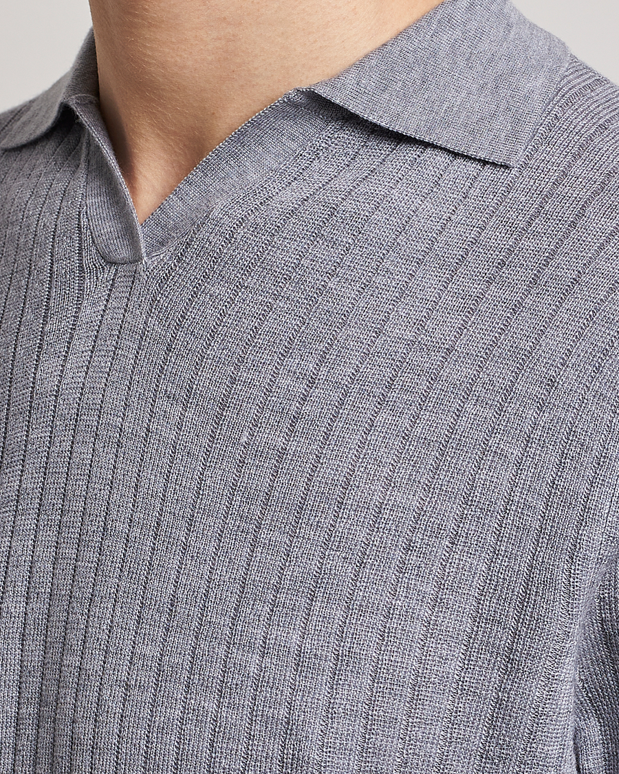 Mies | Pikeet | Stenströms | Merino/Lyocell Ribbed Open Collar Polo Grey