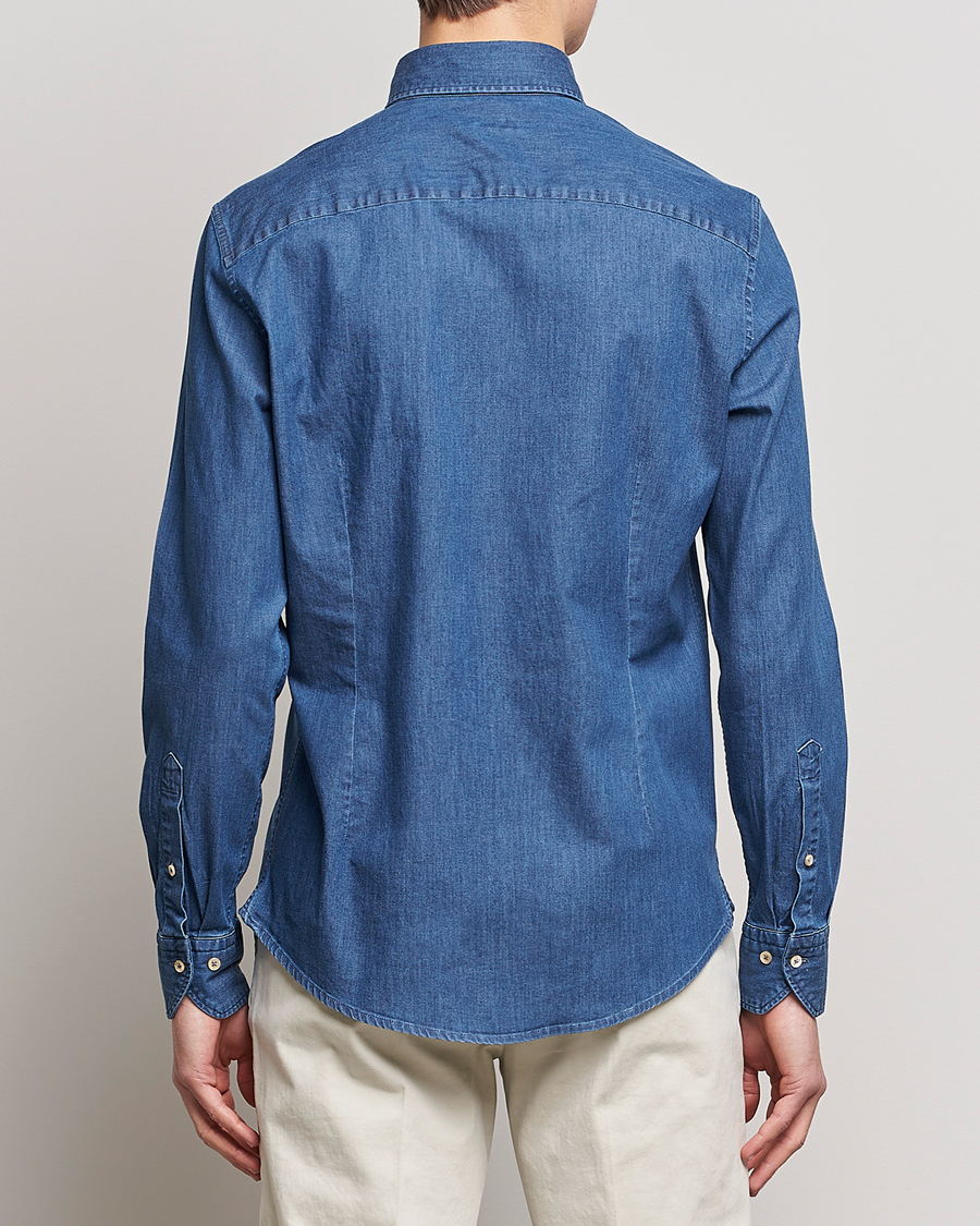 Mies | Kauluspaidat | Stenströms | Slimline Button Down Garment Washed Shirt Mid Blue Denim