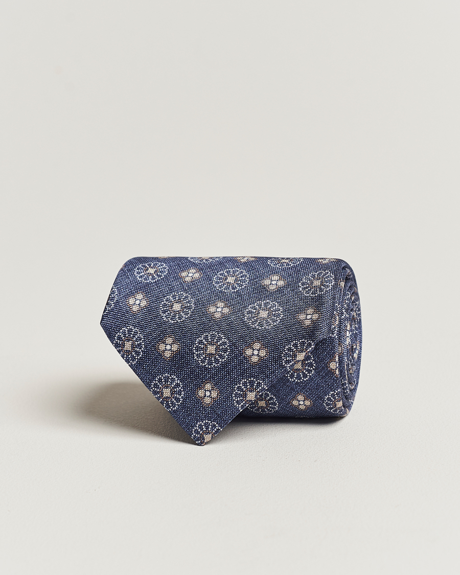 Mies | Stenströms Flower Printed Silk Tie Navy | Stenströms | Flower Printed Silk Tie Navy