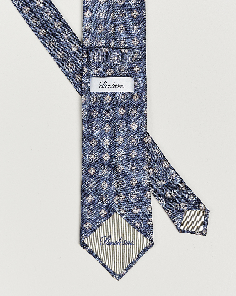 Mies | Stenströms Flower Printed Silk Tie Navy | Stenströms | Flower Printed Silk Tie Navy