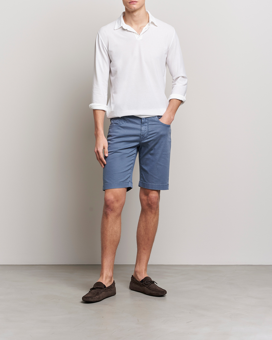 Mies | Shortsit | Jacob Cohën | Nicolas Cotton Twill Shorts Blue Grey