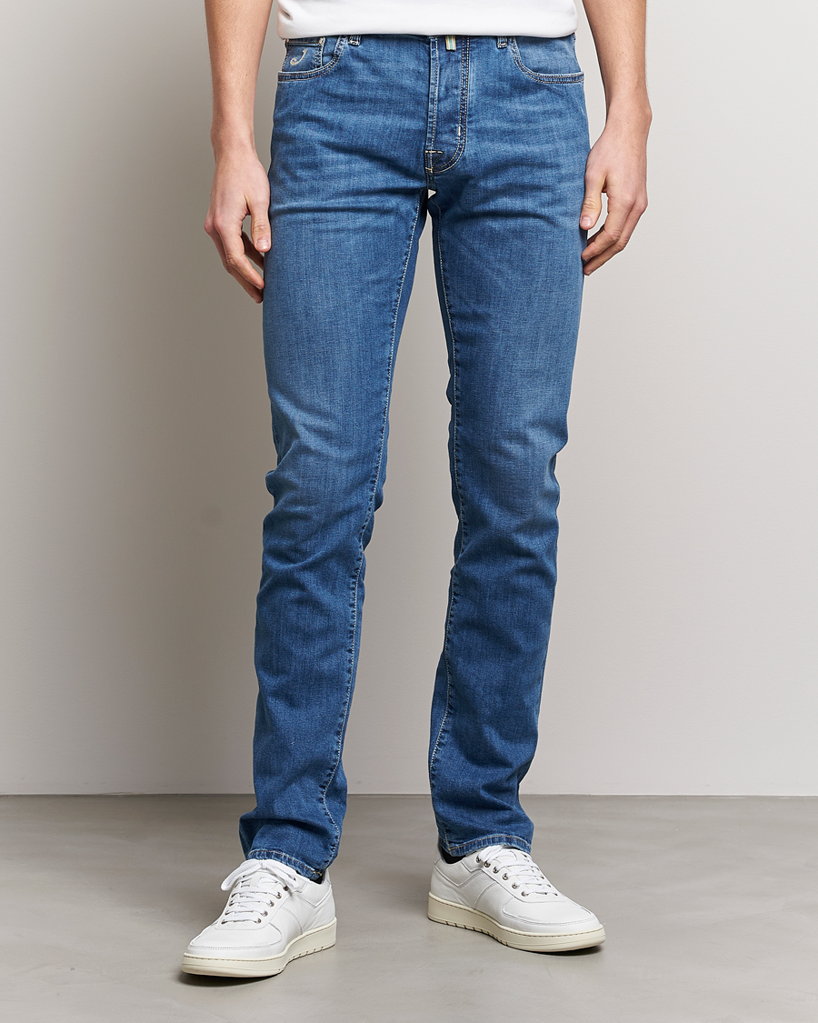 Mies |  | Jacob Cohën | Bard Denim Linen Resort Stretch Jeans Mid Blue