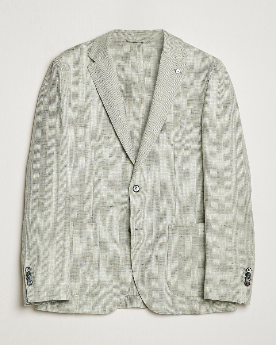 Mies | Pikkutakit | L.B.M. 1911 | Jack Regular Fit Herringbone Linen Blazer Pistachio