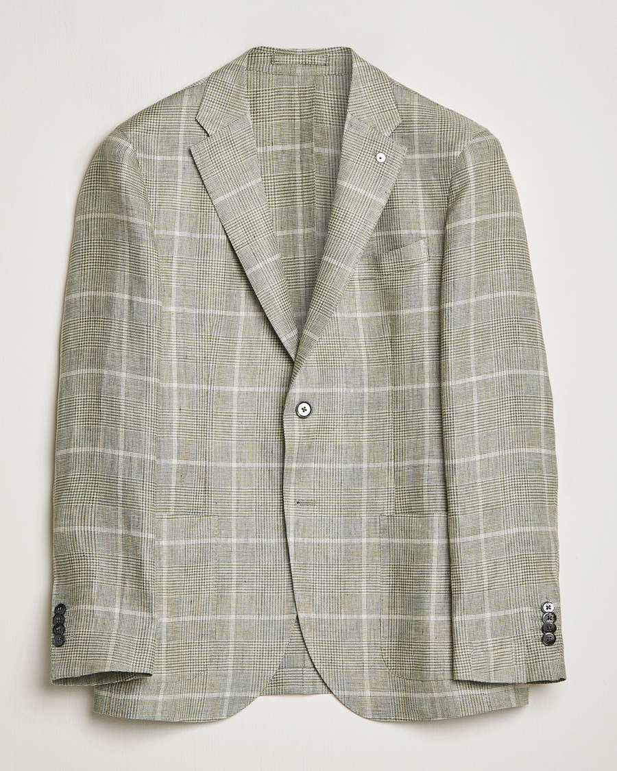 Mies | Pikkutakit | L.B.M. 1911 | Jack Regular Fit Prince of Wales Linen Blazer Green