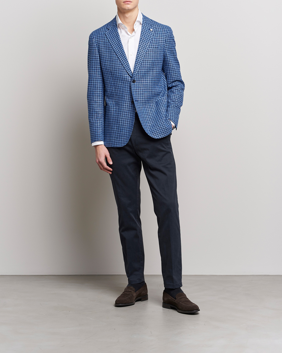 Mies | Pikkutakit | L.B.M. 1911 | Jack Regular Fit Checked Virgin Wool/Linen Blazer Blue