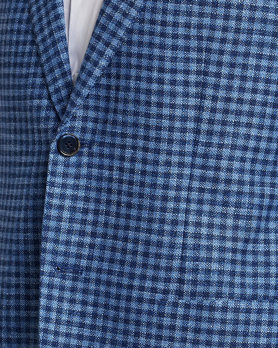Mies | Pikkutakit | L.B.M. 1911 | Jack Regular Fit Checked Virgin Wool/Linen Blazer Blue