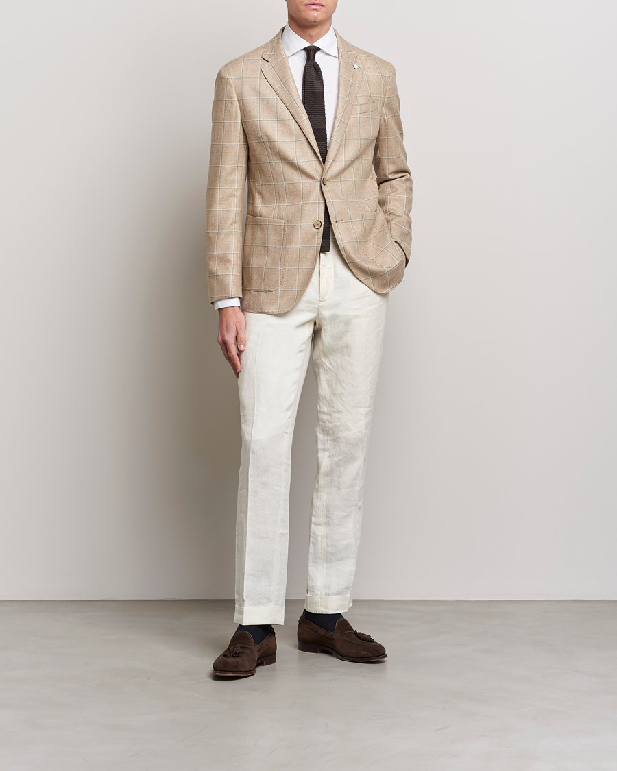 Mies | Pikkutakit | L.B.M. 1911 | Jack Regular Fit Windowpane Wool/Silk Blazer Olive