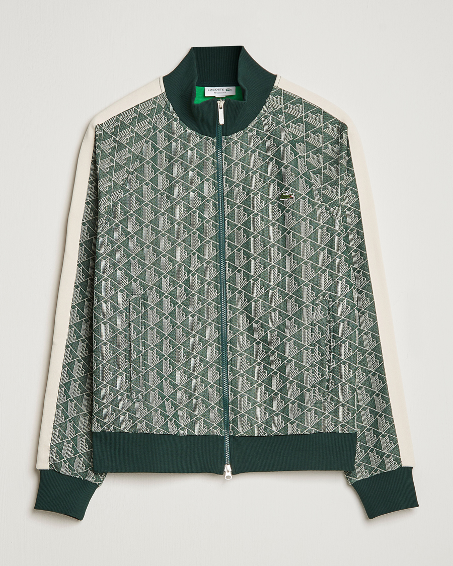 Mies | Puserot | Lacoste | Monogram Zip Sweatshirt Green/Wood Shaving