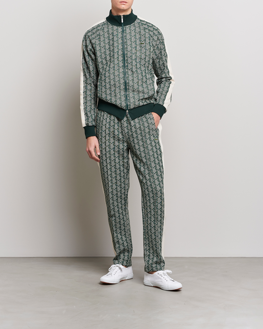 Mies | Puserot | Lacoste | Monogram Zip Sweatshirt Green/Wood Shaving