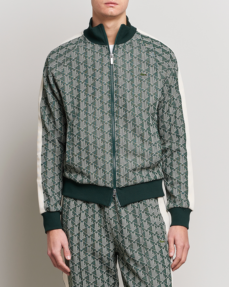 Mies | Puserot | Lacoste | Monogram Zip Sweatshirt Green/Wood Shaving