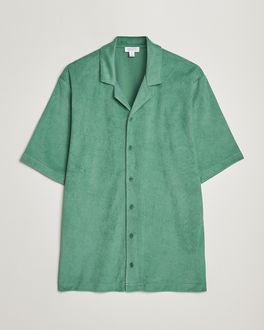 Mies | Terry | Sunspel | Towelling Camp Collar Shirt Thyme Green
