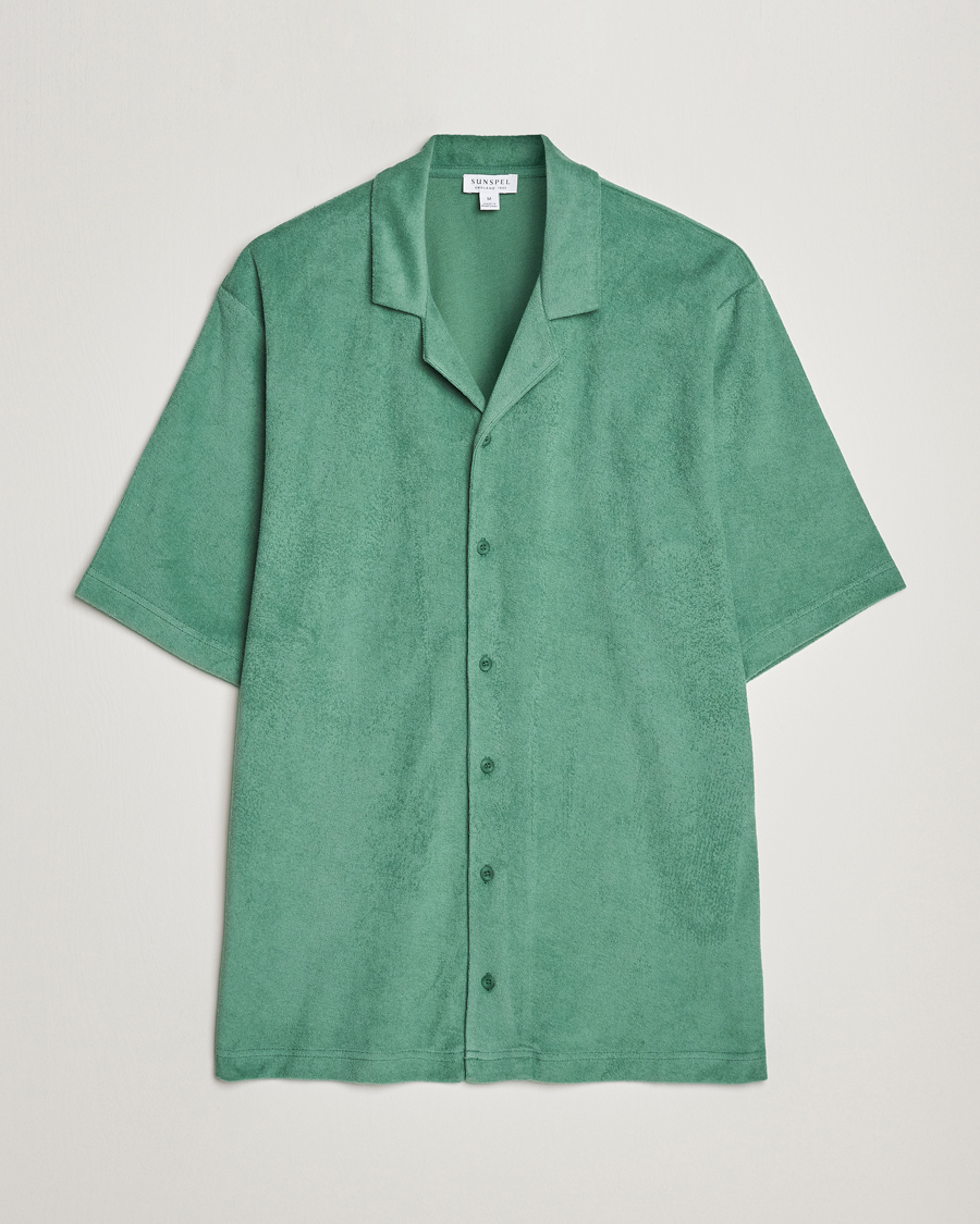 Mies | Kauluspaidat | Sunspel | Towelling Camp Collar Shirt Thyme Green