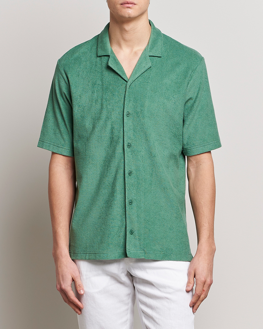 Mies |  | Sunspel | Towelling Camp Collar Shirt Thyme Green