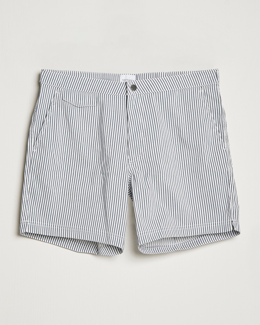 Mies |  | Sunspel | Striped Tailored Swimshorts Navy/White
