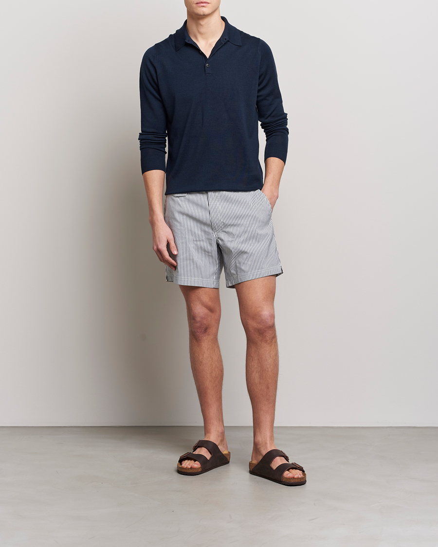 Mies | Uimahousut | Sunspel | Striped Tailored Swimshorts Navy/White