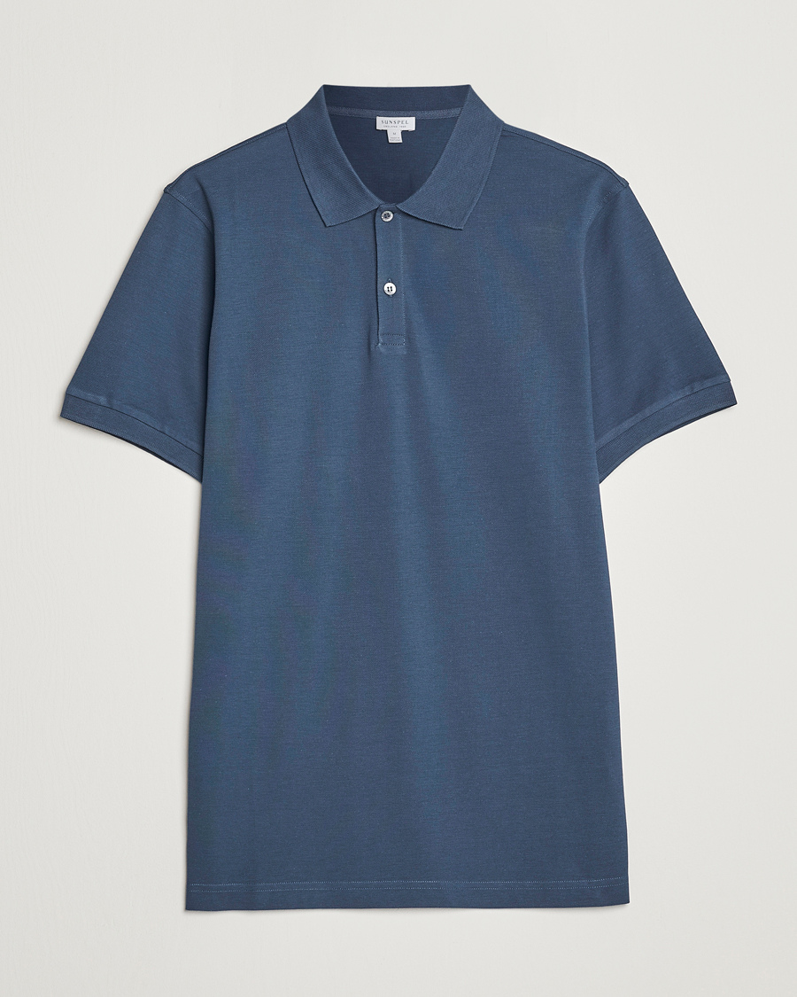 Mies | Pikeet | Sunspel | Short Sleeve Pique Polo Shale Blue