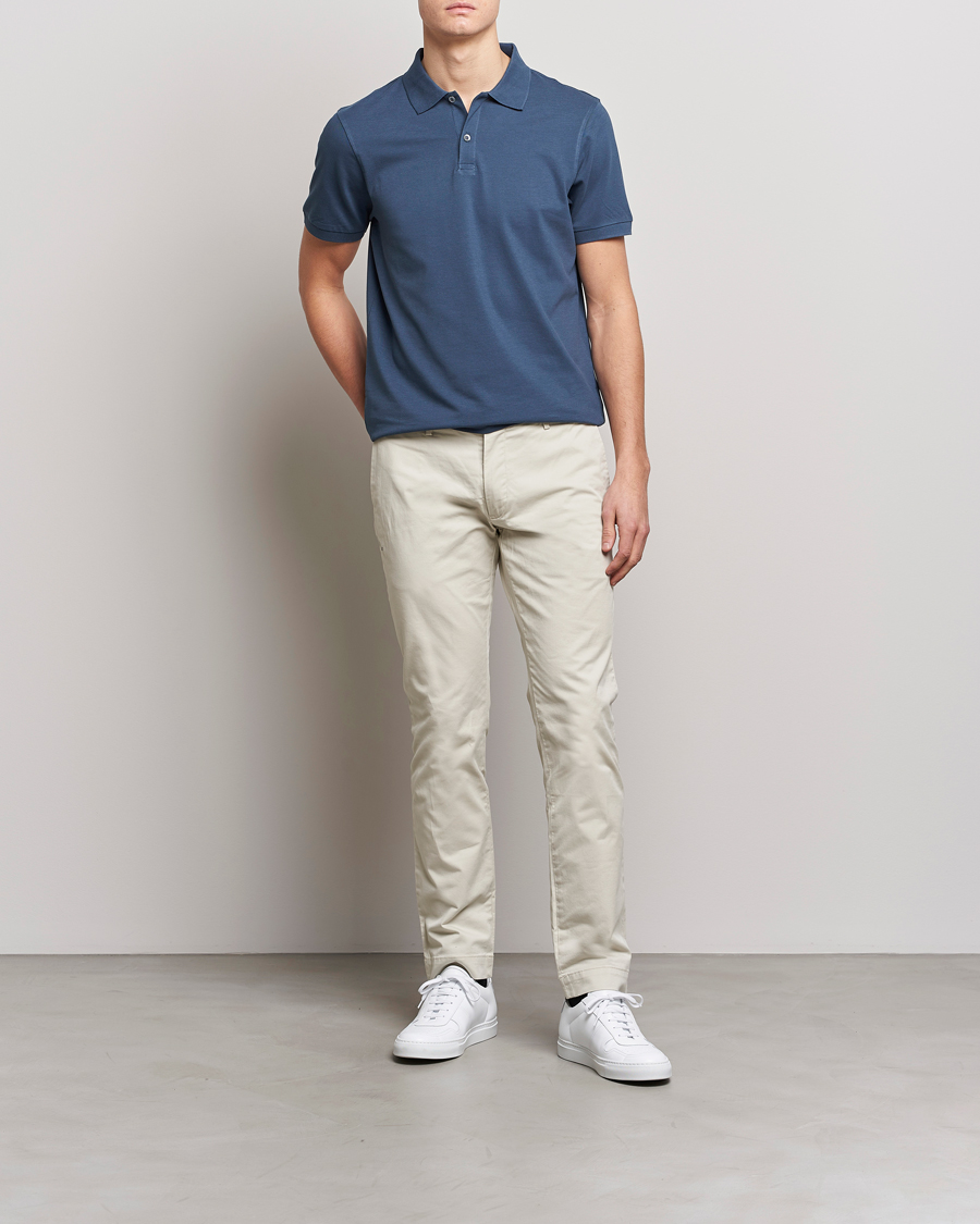 Mies | Pikeet | Sunspel | Short Sleeve Pique Polo Shale Blue